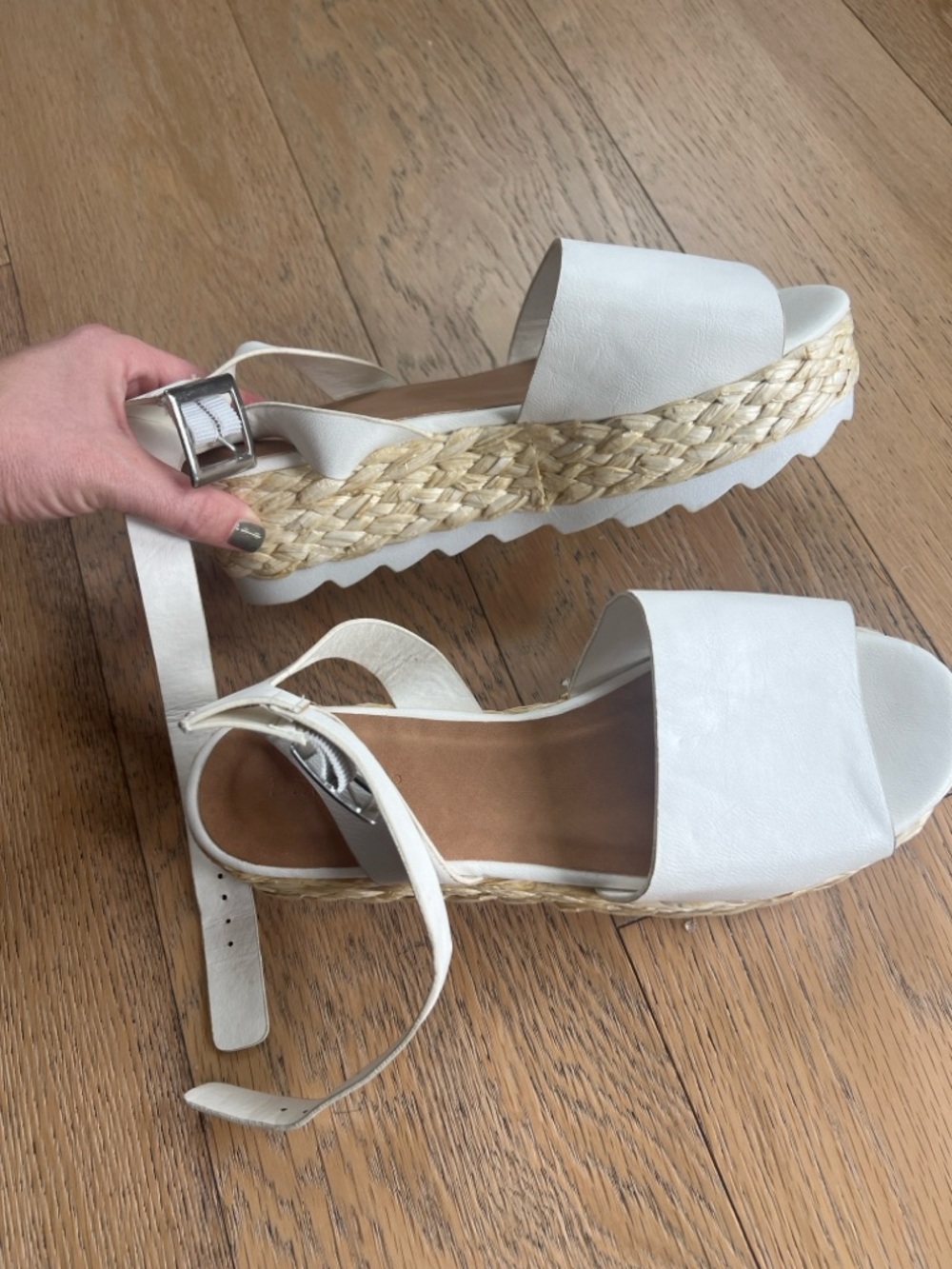 BAMBOO White Espadrille Platform Sandals with Braided Jute in Size 7